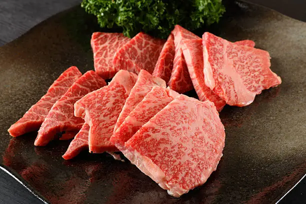 Japanese beef. Yakiniku wagyu beef.