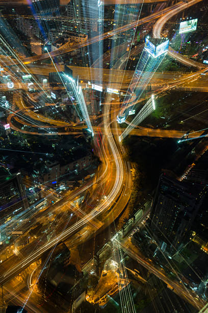 istock Abstract Tolls way, expressway night time and building backgroun 584497408