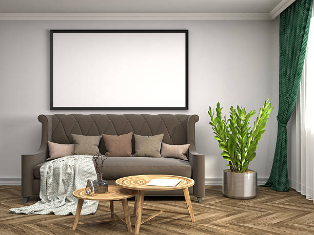 istock mock up poster frame in interior background. 3D Illustration 584501888