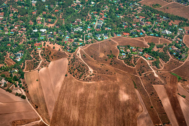 Houses seen from above - Stellite Aerial view stock photo