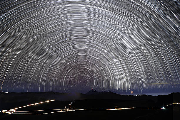 Star trail at Mt Bromo stock photo