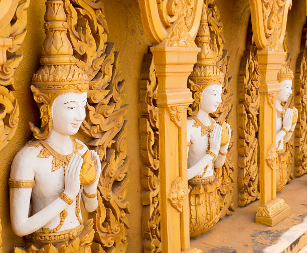 istock Beautiful golden temple wall in Thailand. 584510936