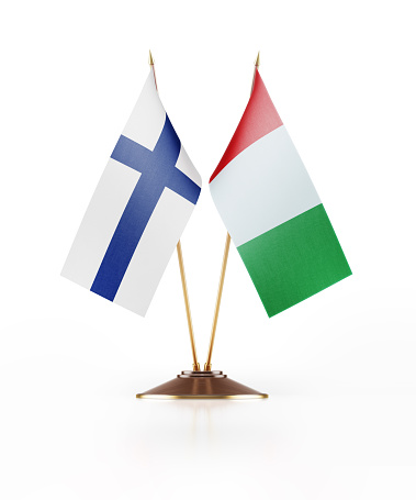 Miniature Flag of Finland and Italy. The flags have nicely detailed fabric texture. Isolated on white background. Clipping path is included.