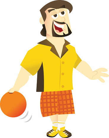 A vector illustration of a cartoon happy bowler ready to bowl with his bowling ball.