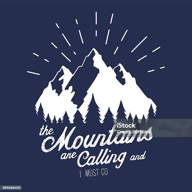 Vector Illustration With Mountains Peaks End Forest Stock Illustration - Download Image Now