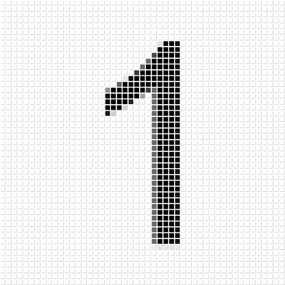 One. The simple geometric pattern of black squares in shape of number one with shadowed frame. Set of dot patterns for posters, banners, leaflets, flayers, presentations,