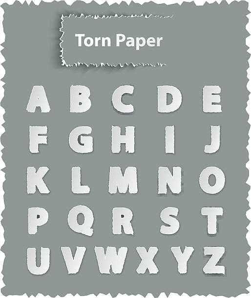alphabetbuchstaben auf zerrissenem papier - letter text bribing alphabet stock-grafiken, -clipart, -cartoons und -symbole