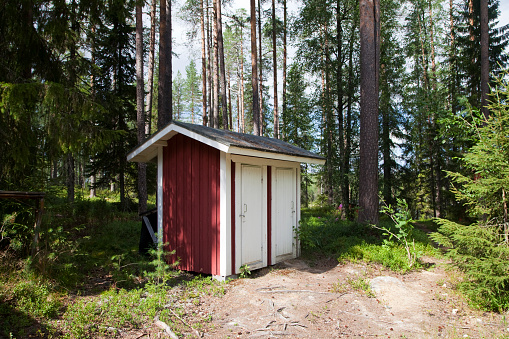 Composting outhouse toilets at a recreational area in a Finnish forest.