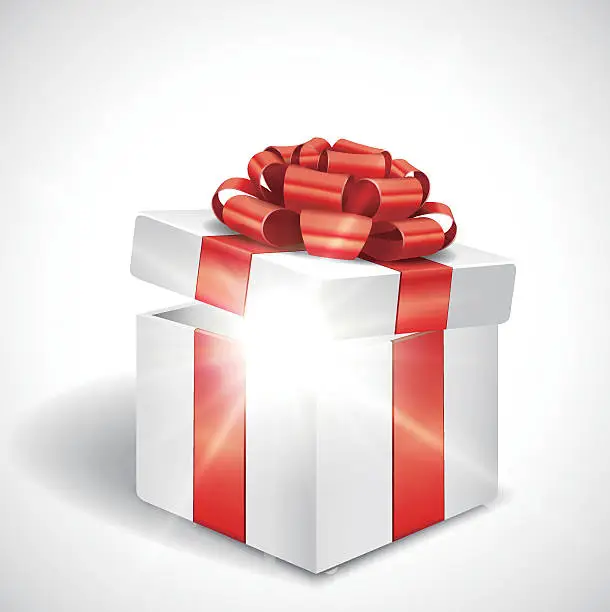Vector illustration of Vector open gift box with shiny light
