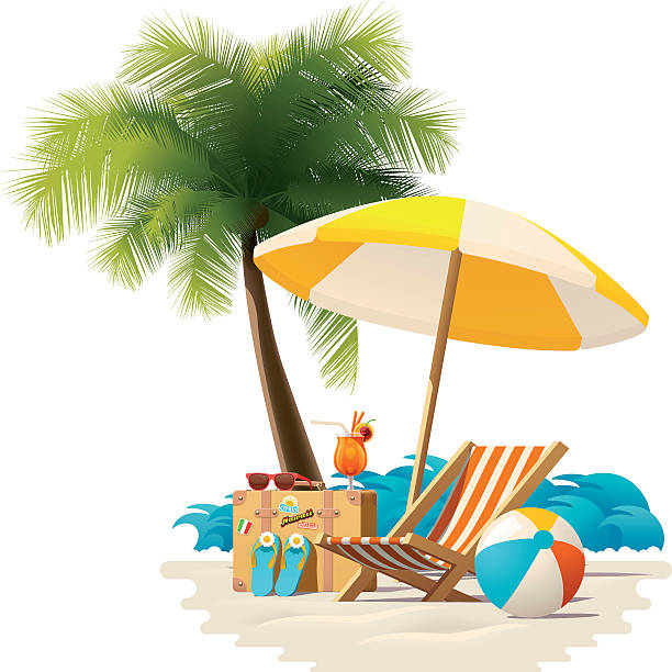 illustrations, cliparts, dessins animés et icônes de vector voyage et vacances à la plage d’été relax icône - parasol umbrella sun beach