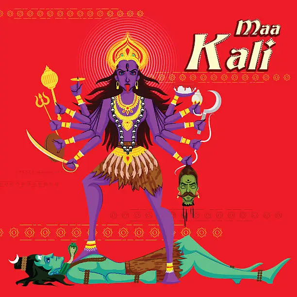 Vector illustration of Indian Goddess Kali with Shiva