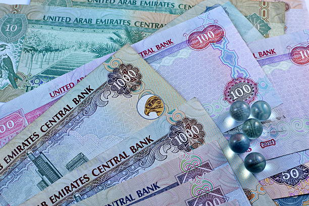 Close up Dirhams currency, United Arab Emirates Close up Dirhams currency, United Arab Emirates moroccan currency photos stock pictures, royalty-free photos & images