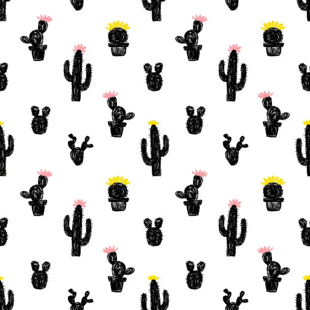 Vector illustration of Vector seamless pattern with succulent cactus.