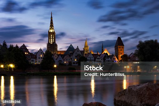 istock Beautiful Sunset Landscape over Ulm Minster City Wall Metzgerturm Ulm Germany 584584546