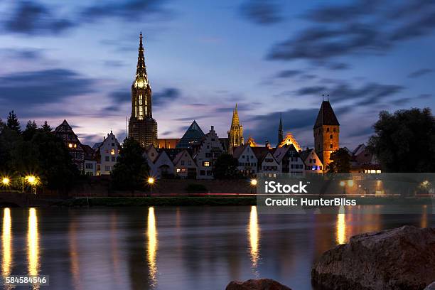 Beautiful Sunset Landscape Over Ulm Minster City Wall Metzgerturm Ulm Germany Stock Photo - Download Image Now