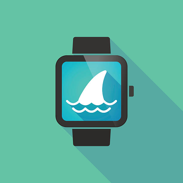 illustrazioni stock, clip art, cartoni animati e icone di tendenza di orologio intelligente con pinna di squalo - spinarolo