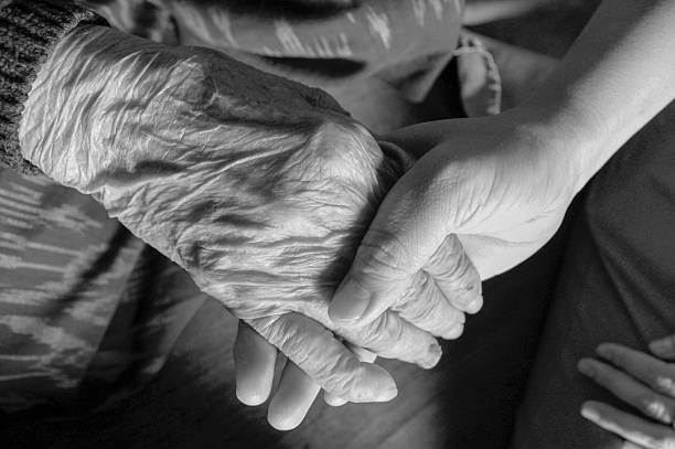 istock old ang young hands check hand black and white 584585602
