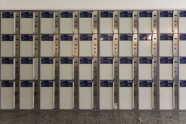 Grid Geometric Shot of Time Storage Lockers in Train Station