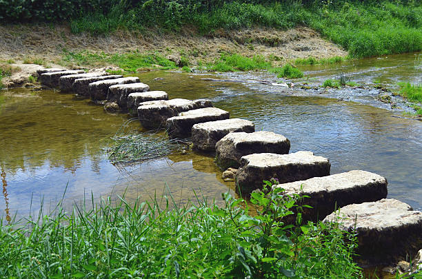 istock closeup of stepstones crossing a small river 584586686
