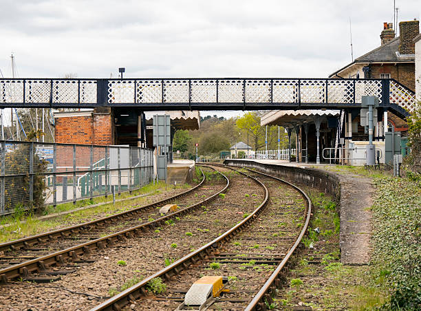 istock Grassy railway tracks and station platforms 584586760
