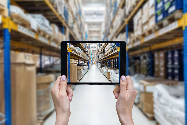 Ordering on-line from a new distribution warehouse stock photo