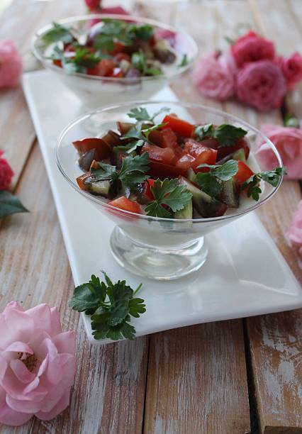 istock Panna Cotta with cauliflower salad with tomato and basil 584592806