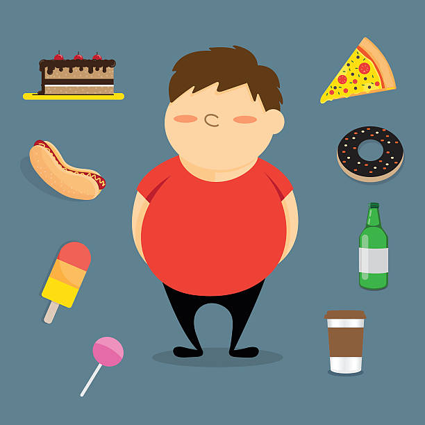 illustrazioni stock, clip art, cartoni animati e icone di tendenza di grassone e fast food. - sugar cane