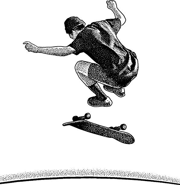 young adult skateboarder skoki izolowane na białym. - ollie stock illustrations