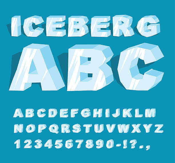 illustrazioni stock, clip art, cartoni animati e icone di tendenza di carattere iceberg. alfabeto ghiaccio. serie di lettere dal ghiaccio freddo. - alphabet blue typescript single word