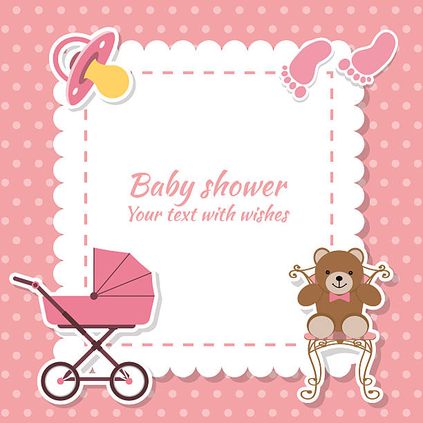 illustrazioni stock, clip art, cartoni animati e icone di tendenza di acquazzone di bambino ragazza, invito carta di credito. posto per testo. saluto noleggio auto - baby congratulating toy birthday