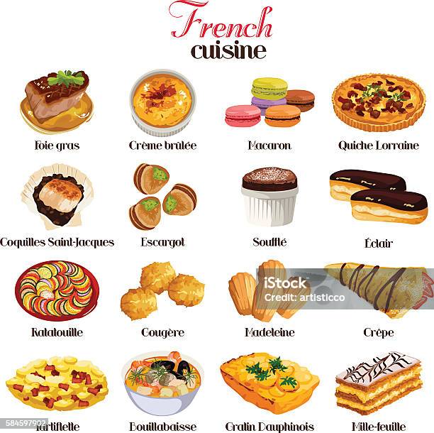 French Cuisine Icons Stock Illustration - Download Image Now - French Food, Icon Set, Madeleine Sponge Cake