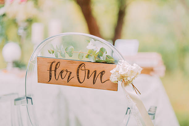 istock Modern chairs and table with flower composition prepared for married 584597908