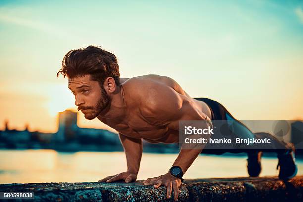 Push Ups Stock Photo - Download Image Now - Push-ups, Men, Outdoors