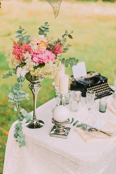 istock Hipster and Retro Still Life. Vintage black typewriter standing on 584599120