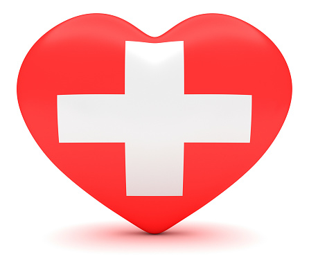 Love Switzerland: Swiss Cross Flag Heart, 3d illustration