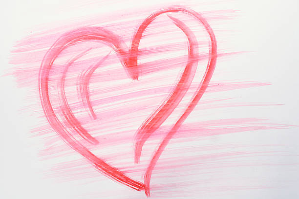 istock Empty white background with red watercolor heart shape painting 584600322