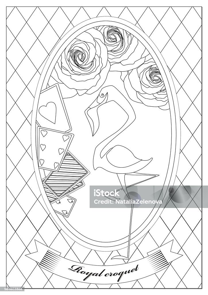Coloring Page. Alice in Wonderland. Royal Croquet. Coloring Page. Alice in Wonderland. Royal Croquet. Hatter Dormouse Adult stock vector
