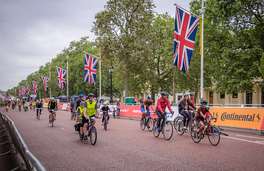 London, UK - July 30, 2016: London, July 2016. Action during the Prudential Ride London Freecycle event in London UK that took place over the weekend on 30 and 31 July 2016