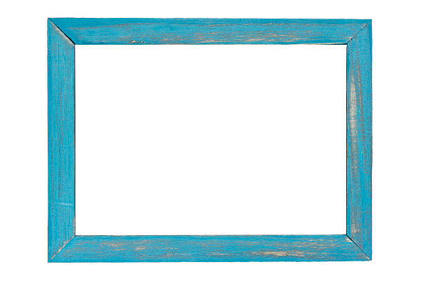 Blue wooden photo frame on white background