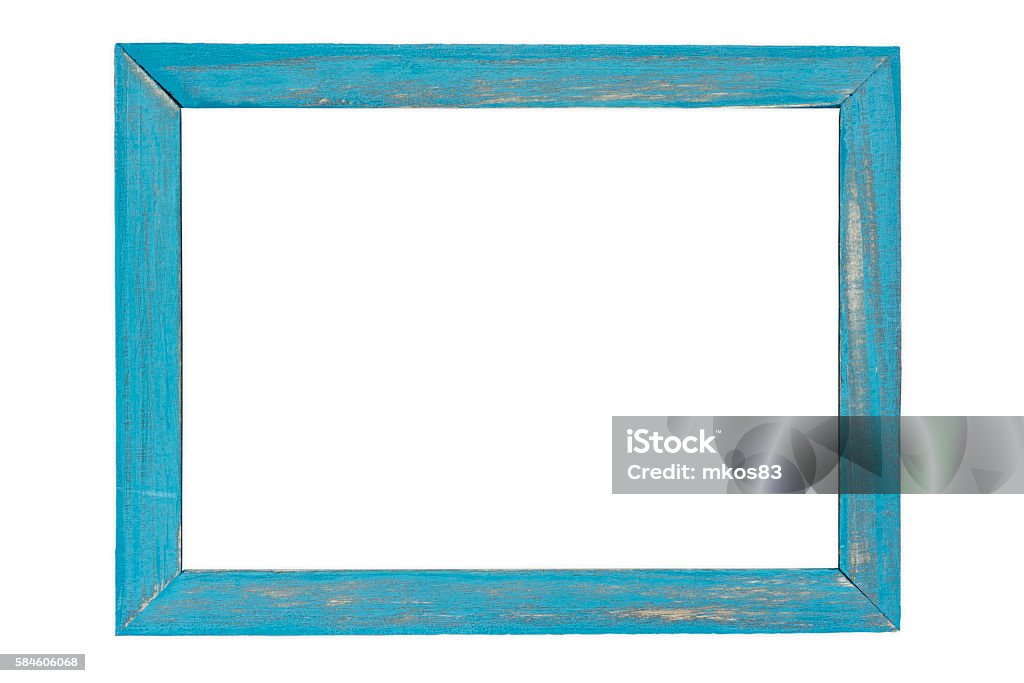 Blue wooden photo frame on white background Blue wooden photo frame isolated on white background with clipping path Picture Frame Stock Photo