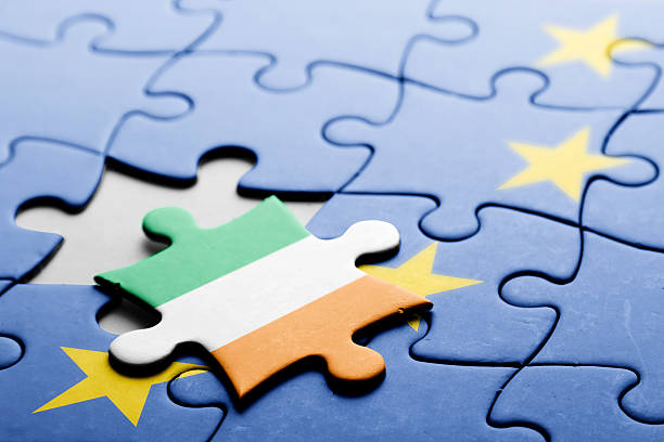 ireland. exit from european union concept puzzle - european union flag european community photography textured effect imagens e fotografias de stock