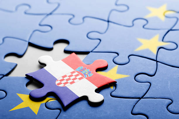 croatia. exit from european union concept puzzle - european union flag european community photography textured effect imagens e fotografias de stock