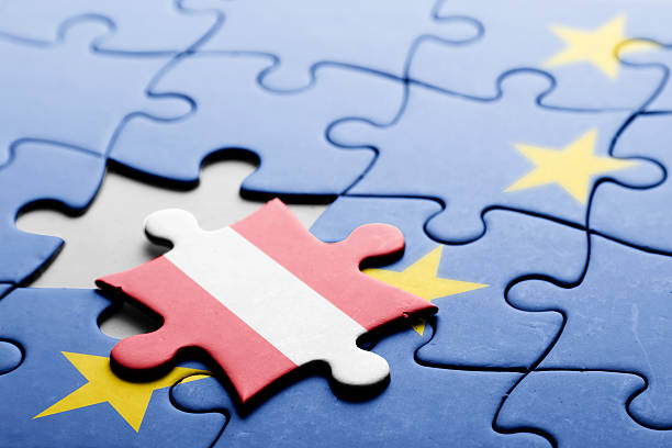 austria. exit from european union concept puzzle - european union flag european community photography textured effect imagens e fotografias de stock