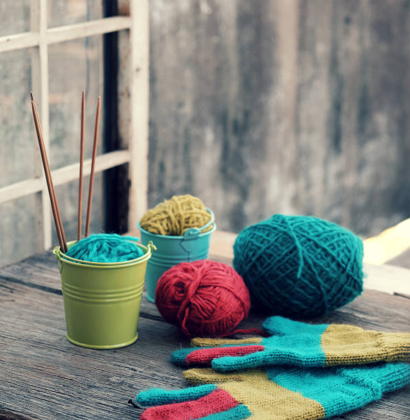 istock colorful knitted gloves for cold day 584611006