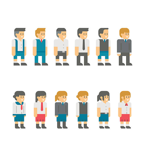 Flat design student uniform set Flat design student uniform set illustration vector melting girl stock illustrations