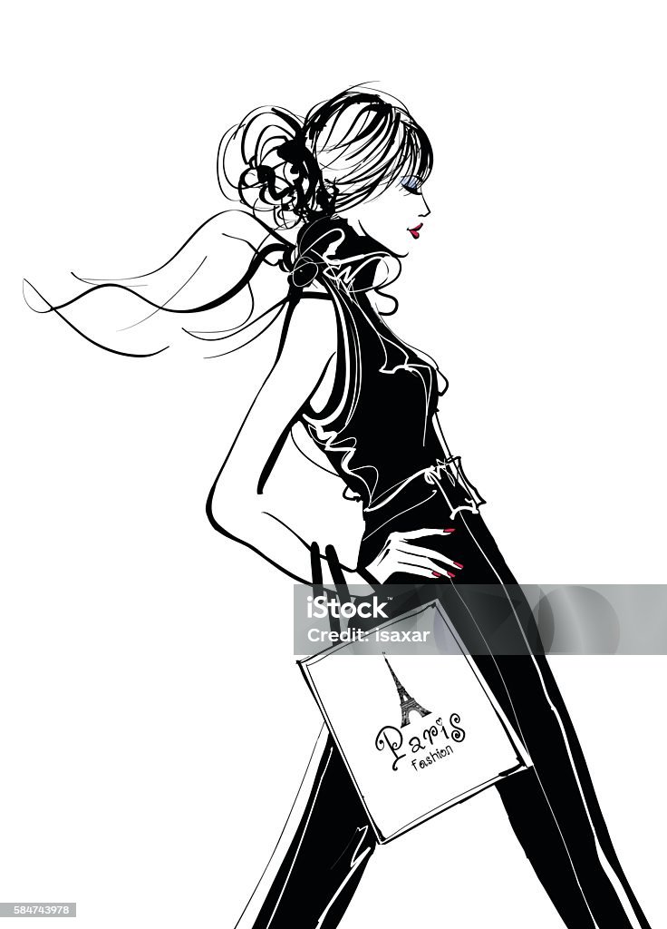 Pretty Woman shopping in Paris Pretty Woman shopping in Paris - vector illustration Fashion stock vector