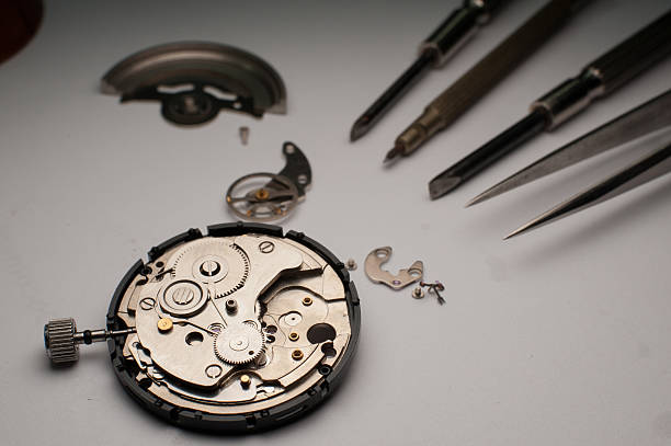istock Macro view watch mechanism with gears. 584744160