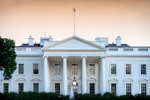 The White House as dusk approaches