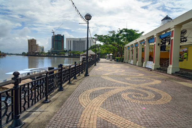 view of kuching city waterfront - sarawak state imagens e fotografias de stock