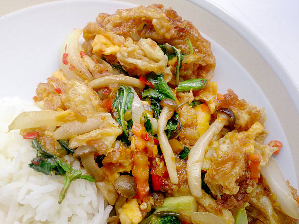 istock Vegetarian Food with fried egg, vegetable and Light Soya sauce 584748662